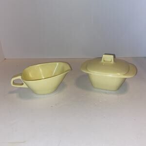 Vintage Harmony House Melmac Sugar Creamer Set Pale Yellow MCM Retro
